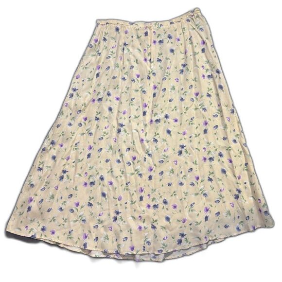 Vintage Floral Cream Midi Skirt 14P - Picture 2 of 3